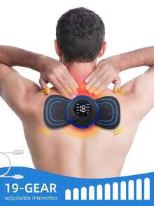 1pc Rechargeable Portable Mini Neck Massager, Electric Neck Massage Pad To Relieve Shoulder & Neck Stress, EMS Microcurrent Neck Massage Patch, 8 Modes 19 Intensity Levels, Suitable For Work, Home And Travel - Blue - View 2