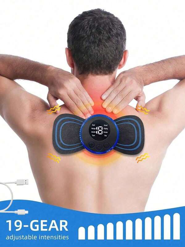 1pc Rechargeable Portable Mini Neck Massager, Electric Neck Massage Pad To Relieve Shoulder & Neck Stress, EMS Microcurrent Neck Massage Patch, 8 Modes 19 Intensity Levels, Suitable For Work, Home And Travel