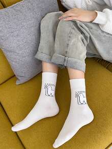3/6 Pairs Women's 3D Flocked Alpaca Mid-Calf Socks, Black White Gray Minimalist Cute Animal Socks, Suitable For Daily Sports Shoes Matching - Multicolor - View 7