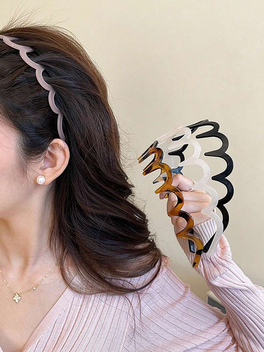4 Pcs Solid Color Wave Headbands For Women,Daily Wear, Anti-Slip Teeth Design,Multi Colors,Minimalist & Versatile Hair Accessories,Hairband Festival
