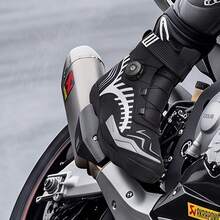 Men's Casual Motorcycle Boots, Suitable For Racing And Combat, Fashionable Motorcycle Shoes, Riding Shoes, With Rotating Buckle, PU Material Motorcycle Shoes - Black Silver - View 2