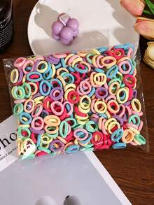 600pcs Little Girls Solid Color Hair Ties, Soft Traceless Ponytail Holder, Cute Basic Hair Bands, Hair Accessory For Daily, Party & Summer - Multicolor - View 1