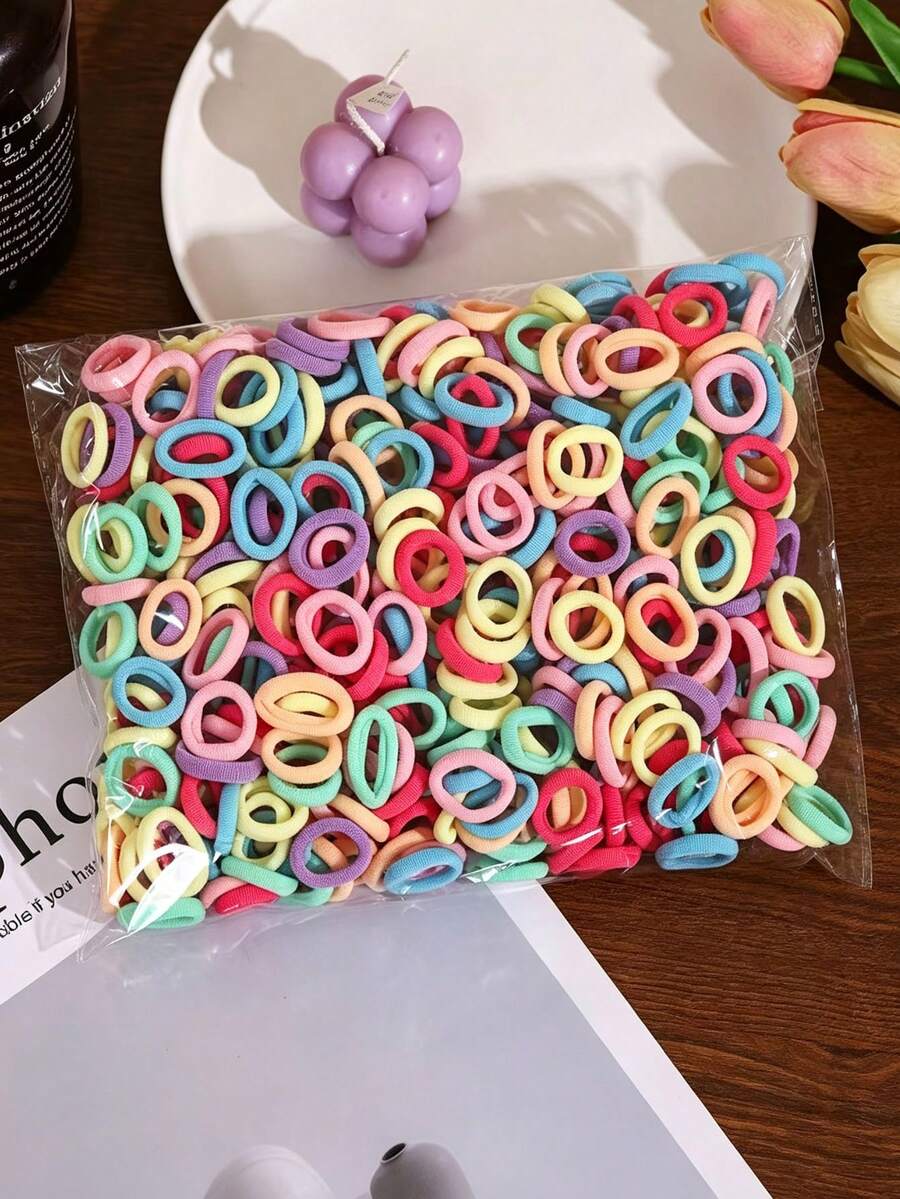 600pcs Little Girls Solid Color Hair Ties, Soft Traceless Ponytail Holder, Cute Basic Hair Bands, Hair Accessory For Daily, Party & Summer - Multicolor - View 1