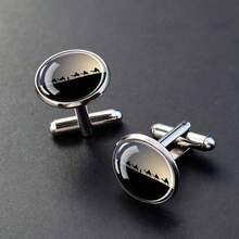 1 Pair Desert Camel Pattern Men's Formal Glass Inlaid Cufflinks, Elegant Round Design, Exquisite Jewelry Accessory Gift - Silver - View 5