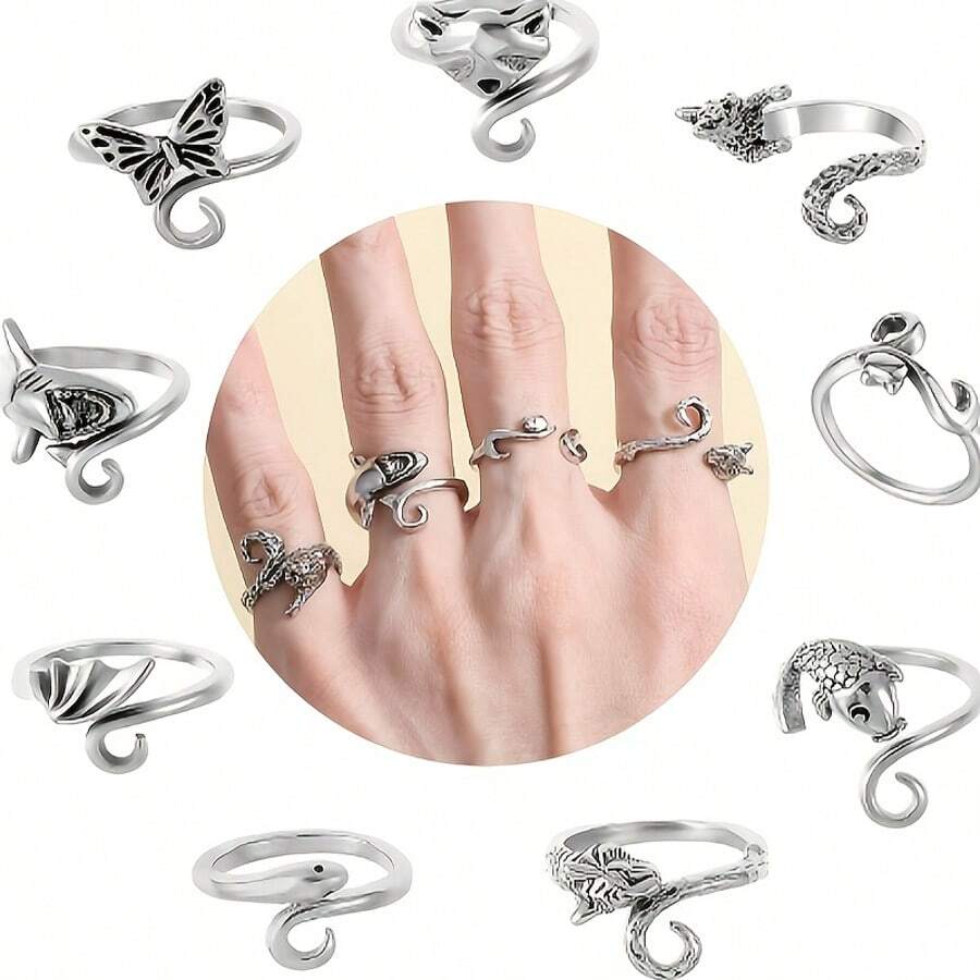 Multi‑Style Animal Figure Crochet Finger Ring Kit, Adjustable Metal Yarn Guide Ring For Knitting Crocheting, DIY Craft Supplies With Storage Case & Stitch Markers - Multicolor - View 1