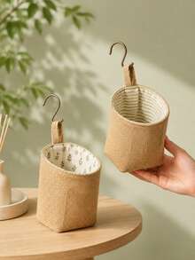 1pc Linen Wall Hanging Storage Bag, Door Organizer Bag, Desktop Mesh Organizer Bag, Bathroom Storage - Multicolor - View 2