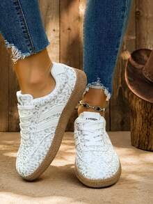 Women's Low-Top Sneakers, Lace-Up, Flat Design - Silver - View 8