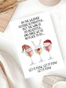 1pc Funny Wine Lover Christmas Card, Watercolor Wine Glass With Christmas Hat And Reindeer Antlers Design, Humorous Song Parody Christmas Card With Envelope, Holiday Gift For Alcohol-Loving Friends, Christmas Party Card, Thickened And Enlarged Envelope And Card - Multicolor - View 3