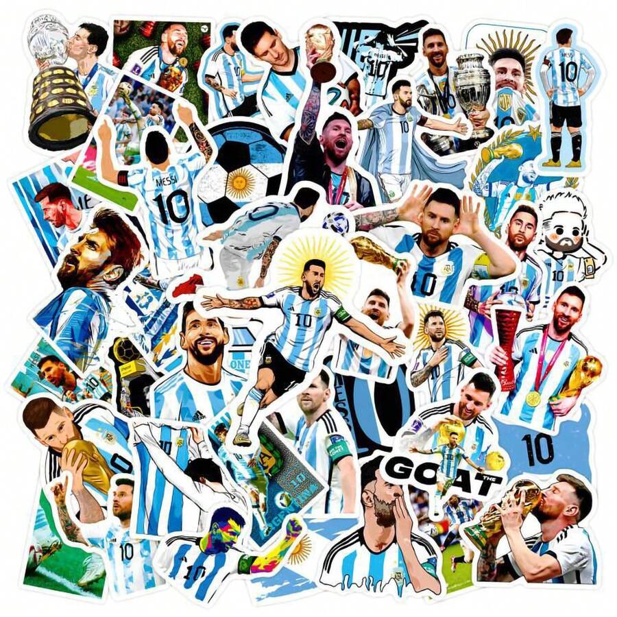 FIFA 50張梅西足球貼紙,阿根廷10號球衣、獎盃、慶祝與球員圖案,適用於剪貼簿、日記本與足球迷 - 多色2 - 查看 1