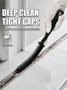 Long Handle Curved Gap Cleaning Brush, Dense Firm Bristles Crevice Dust Brush With Non-Slip Handle, Multi-Purpose Household Cleaner For Window Track, Sofa Gap, Keyboard And Hard-To-Reach Corners - Black - View 2
