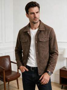 Men's Autumn/Winter New Fashion Casual Daily Versatile Solid Color Turn-Down Collar Jacket - Brown - View 3