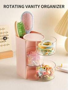 1pc Multifunctional Rotating Desktop Storage Box, Rotating Multi-Layer Transparent Hair Accessories Storage Box, Rotating Desktop Storage Box For Children's Room, Hair Clip Storage Box, Multiple Hair Accessories Storage Box - Multicolor - View 2
