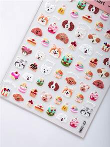 1PC Embossed Dog & Cake Nail Stickers, Preppy Back To School Cute Cartoon Puppy Dessert Nail Art Decals, Self‑Adhesive Nail Decor For Teen Girls Students - Multicolor - View 3