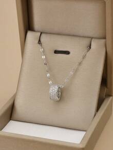 1pc Fashionable Rhinestone Round Ring Design Stainless Steel Women's Necklace, Gold Jewelry, Gold Necklace, Gift (Due To Lighting And Angle Of Photography, There May Be Slight Color Difference Between The Actual Product And The Image) - Yellow Gold - View 14