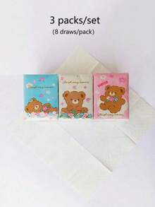 1 Pack/9 Packs (8 Sheets/Pack) Portable Mini White Bear Napkins/Handkerchiefs, Portable Travel Handkerchiefs, Portable Cute Facial Tissues [Randomly Selected 3 Colors] - Tissue - View 3