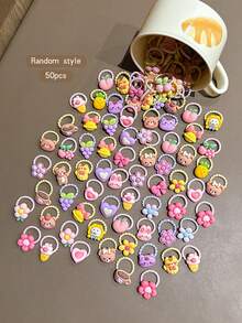 50pcs Random Cartoon Cute Style Hair Ties Suitable For Daily Use - Multicolor - View 6