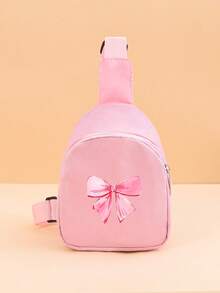 1PC Cute Bow Print Crossbody Bag For Little Girls, Adjustable Shoulder Strap Zipper Storage Chest Bag, Suitable For Toddlers Daily Outings And Casual Use, Can Be Given As A Gift - Deep Pink - View 5