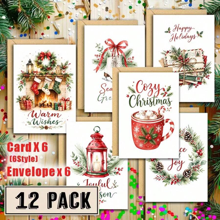 24pcs/48pcs Greeting Cards With Envelopes Christmas Greeting Cards Set ...