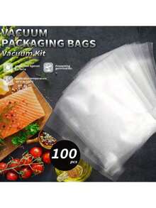 100pcs Textured Vacuum Bags, Patterned Vacuum Bags, Cooked Food Sealing Bags, Vacuum Compression Fresh-Keeping - Beige - View 3