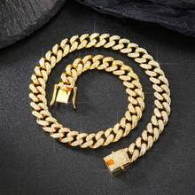 Rhinestone Gold Dog Collar, Hip Hop Style Gold Dog Necklace, Big Gold Chain Cat Collar, Full Rhinestone Fashion Pet Collar - Gold - View 2