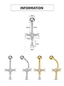 4Pcs Vintage Angel Wing Heart Zirconia Dangle Steel Belly Rings, Belly Piercing, Piercing Nombril, Belly Button Jewelry For Women Concert Evening Wear - Multicolor - View 5