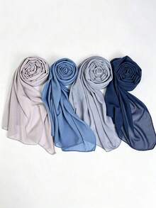 Satu Set Berisi 4 Syal Chiffon Warna Polos - MultiWarna - View 1