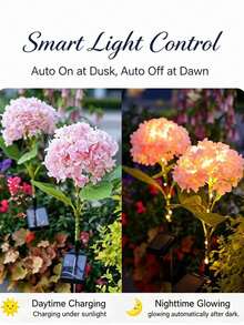 1pc[Solar Powered Single Head 20cm Large Hydrangea Flower Light]LED Outdoor Waterproof Artificial Flower Light, Solar Garden Light Outdoor Decoration For Yard, Suitable For Garden, Pathway, Backyard, Lawn Stake Lighting, Easy To Install, Large Battery, Solar Garden Light - Single-head Large Hydrangea - View 10