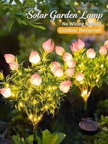 Solar Powered Garden Lights, Outdoor Waterproof, Solar Powered Jasmine Flower Lawn Lights, New Rural Plant Flower Lanterns, Garden Atmosphere Lights, LED Lawn Lights, Outdoor Ground Plug-In Lights, Solar Powered Lawn Lights, Garden Decoration Lights, Design, Light-Sensing Control, Garden Pathway Lighting | Dynamic Flower Design | Solar Powered Charging Lights, Outdoor Lighting - Gardenia - View 2