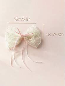 1pc Pink Lace Ribbon Pearl Hair Clip, Sweet Lace Bow Hair Clip With Pearl Tassel Long Ribbon, Ballet Style Party Hair Accessory - Multicolor - View 9