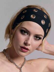 1Pc Women's Punk Gothic Hollow Out Wide Headband, Soft Non-Slip Elastic Stretch Hair Band For Yoga, Sports, Beach, Workout & Daily Casual Wear - Black - View 4