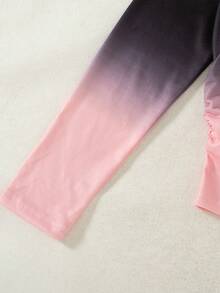 Girls' Casual Fashion Sweet Style Cinched Waist Bow Round Neck Gradient Long Sleeve Top, Spring/Autumn - Pink - View 7