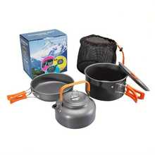 Outdoor Camping Cookware Set With Portable Folding Handle, Kettle, Frying Pan, Cooking Pot, Picnic Cookware With Storage Mesh Bag - Multicolor - View 3