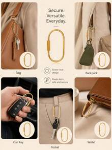 Gold Textured Lock Key Chain, Minimalist Gold Key Chain Clip, Unisex Carabiner Key Ring, Suitable For Backpack, Car, School, Gothic Y2K Style - Multicolor - View 8