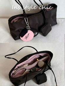 Long Tote Bag With Detachable Mini Pouch, Customizable With Charms, Multi-Compartment Interior Storage, Magnetic Snap Closure, Minimalist Shoulder Strap, Korean Style, Large Capacity, Suitable For Commuting And Shopping, Casual Shoulder Handbag, Easy Organization For Daily Essentials - Coffee Brown - View 8