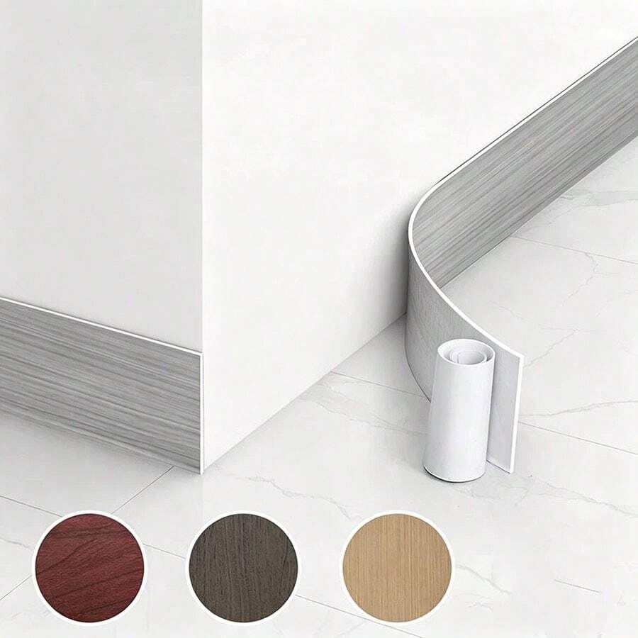 22pcs Wood Grain Panel 3D Waist Line PVC Material Self-Adhesive Backing Baseboard Wall Sticker Floor Trim Corner Line Sticker, Self-Adhesive Floor Decoration Waterproof Durable With Backing - Baseboard 22pcs - View 1