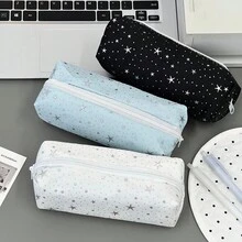 Star Polka Dot INS Minimalist Cute Canvas Pencil Case, Highly Attractive Large Capacity Zipper Student Stationery Storage Bag - Star Pencil Case - View 1