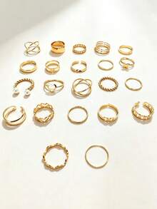 22pcs/Set Niche Design Heart Shaped Butterfly Knuckle Rings, Heart Shaped Open Rings, Personalized Niche Design Ring Set, Multi-Functional - one-size - View 8