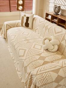1pc Autumn/Winter Thickened Plush Warm Anti-Slip Sofa Cover, Suitable For Home Living Room And Other Room Decoration, Modern Minimalist Anti-Slip Sofa Throw, Machine Washable And Hand Washable, Fresh Fashion Soft Non-Fading Non-Shedding Bedroom Decor, Pet-Friendly Protective Cover - Beige - View 5
