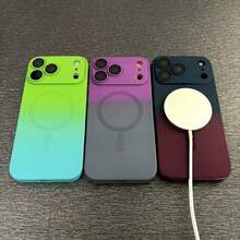 Hadaasi 1pc Green-Blue Magnetic Gradient Dual-Color Liquid Silicone Strong Magnetic Wireless Charging Gradient Jelly Color Camera Lens Film Protection Soft Shell Matte Spray Oil Metal Touch Shockproof Back Cover Fashion Summer Cool Phone Protective Case Compatible With Samsung Galaxy, Compatible With IPhone - Greenish Blue - View 4