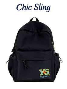 SHILAN Simple Embroidered Backpack Wear‑Resistant Nylon Multi‑Pocket Student School Bag Large‑Capacity Rucksack For Daily Casual Use - Multicolor - View 1