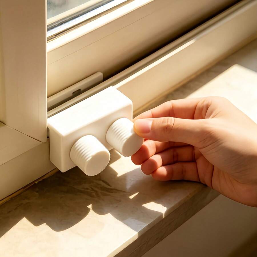 1pc/2pcs Portable Sliding Window Limit Lock, Easy Install Window Stopper, Adjustable Window Lock, Anti-Fall Anti-Theft Lock Suitable For Horizontal Sliding Home Windows, Bathroom Curtains, Bathroom Window Limiters, Bathroom Tools, Room Decor, Bathroom Decor - A - View 1