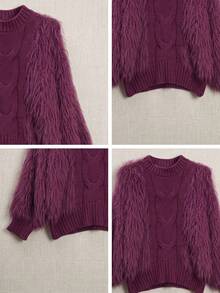 Fashionable Spring/Autumn New Stand Collar Fuzzy Trim Long Sleeve Sweater - Purple - View 11