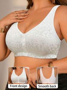 Plus Size Women's Floral Print Wireless Bra, Breathable Non-Slip Push-Up With High Support, Seamless For Daily Wear And Various Occasions - White - View 1