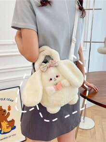 XD Cute Rabbit Plush Handbag For Kids, Round Cartoon Rabbit Design Soft Plush Material, Handheld/Crossbody Design Fits Children's , Can Store Small Snacks, Hair Accessories, Coins And Other Small Items, Suitable For School, Outings, Matches Autumn/Winter Children's Clothing, Adorable And Charming, Perfect Valentine's Day/New Year/Birthday Surprise Gift For Little Girls - Multicolor - View 3