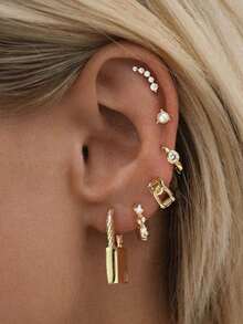 6pcs Set Exquisite Sparkling Zirconia Pendant Earrings Studs Set, Suitable For Party, Holiday, Date Or Wedding - Yellow Gold - View 1