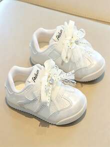 1 Pair Beige Kids' Sports Shoes, Soft Non-Slip Sole, Fashionable , Versatile For All-Season Outdoor Wear - Beige - View 2