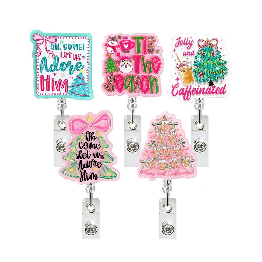 1pc Christmas Santa Claus Coffee & Pink Sauce Retractable Badge Holder Clip, Suitable For ID Cards, Doctor Badges, Nurse Badges, Teacher Name Tags And More