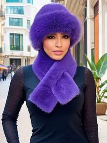 2pcs/Set European And American Fashion Warm & Versatile Best Seller Mongolian Cap, Bucket Hat, Floppy Hat Set With Matching Faux Fur Neck Scarf - Multicolor - View 5