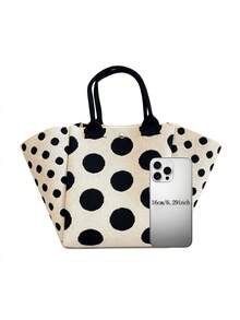Classic Contrast Color Polka Dot Casual Versatile Artistic Bucket Bag, Multi-Functional Daily Commute Handbag, Suitable For Niche Shopping And Dating - White - View 5