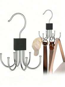 2 Pieces Baseball Cap Hanger Set, Belt Storage Hanger, Clothing Storage Hanger, Multifunctional Clothing And Hat Storage Hooks, Features 6 Adjustable Hooks, Ideal For Wardrobe Storage And Display - Black - View 7
